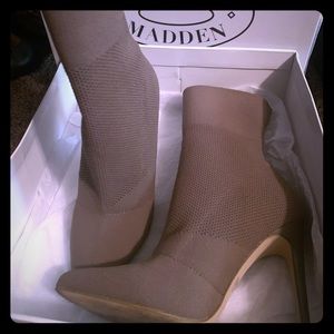 Century dark taupe mid calf sock booties